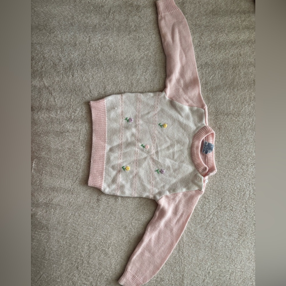 Vintage 80’s 24 mo Soft Pink and White acrylic Sweater